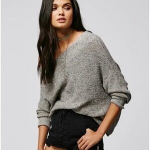 Free People Alana Off Shoulder Knit Gray Sweater